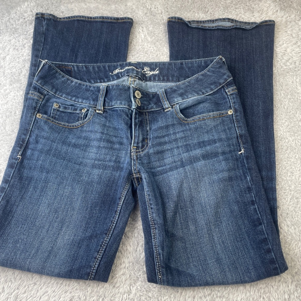 American Eagle Artist Jeans Womens 6 Short Blue Dark Wash Stretch Flare Low Rise